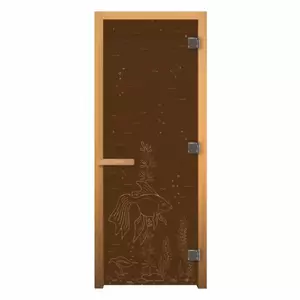 Дверь стеклянная Бронза Матовая "РЫБКА" 1900х700мм (8мм, 3 петли 710 CR хром, коробка осина, открывание правое)